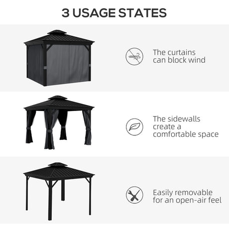 Outsunny 3.65 x 3m Aluminium Hardtop Gazebo, with Accessories - Dark Grey