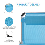 Outsunny Foldable Outdoor Sun Loungers Set of 2, Reclining Lounge Chair Camping Bed Cot with Pillow 4-Level Adjustable Back Aluminium Frame, Blue