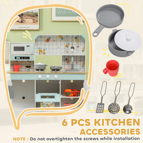 AIYAPLAY Toy Kitchen, Pretend Role Play Kitchen with Hob, Sound, Light, Coffee Machine, Ice Maker, Microwave