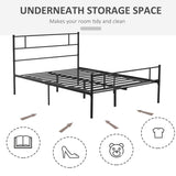 HOMCOM Double Metal Bed Frame Solid Bedstead Base with Headboard and Footboard, Metal Slat Support and Underbed Storage Space, Bedroom Furniture, Black