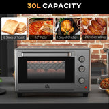 HOMCOM 30L 60-230 Mini Electric Oven, with Accessories - Silver Tone