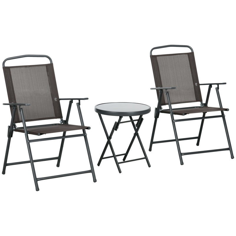 Outsunny Three-Piece Garden Seat Set, with Glass-Top Table - Brown