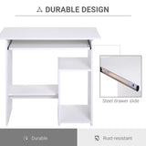 HOMCOM Compact Small Computer Table Wooden Desk Keyboard Tray Storage Shelf Modern Corner Table Home Office White