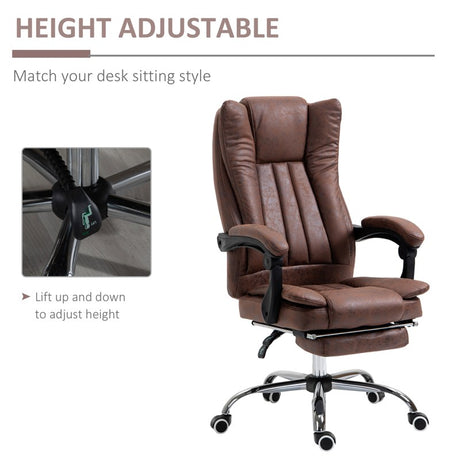 Vinsetto Home Office Chair Microfibre Desk Chair with Reclining Function Armrests Swivel Wheels Footrest Brown