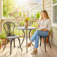 Outsunny Outdoor Bistro Set for 2 Cast Aluminium Patio Furniture with Round Table Umbrella Hole Brown