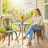 Outsunny Outdoor Bistro Set for 2 Cast Aluminium Patio Furniture with Round Table Umbrella Hole Brown
