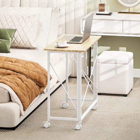 HOMCOM 80 cm Folding Desk on Wheels - Natural Tone