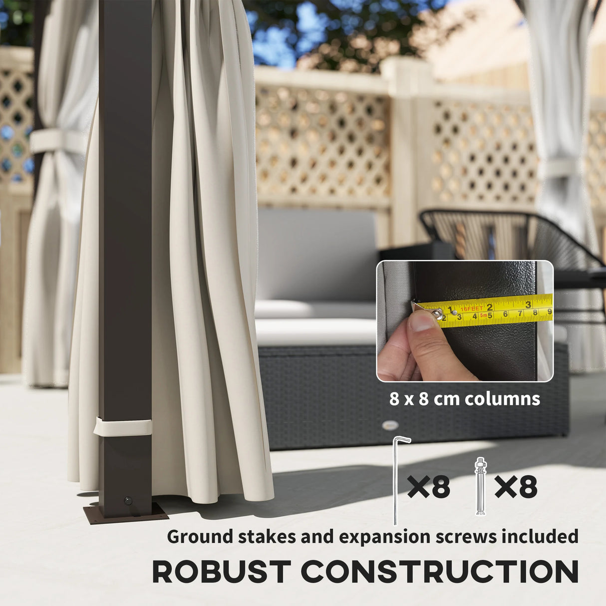 Outsunny 3 x 3(m) Hardtop Gazebo Canopy with Double Metal Roof, Waterproof Permanent Pavilion Garden Gazebo with Netting and Curtains, Easy to Assemble