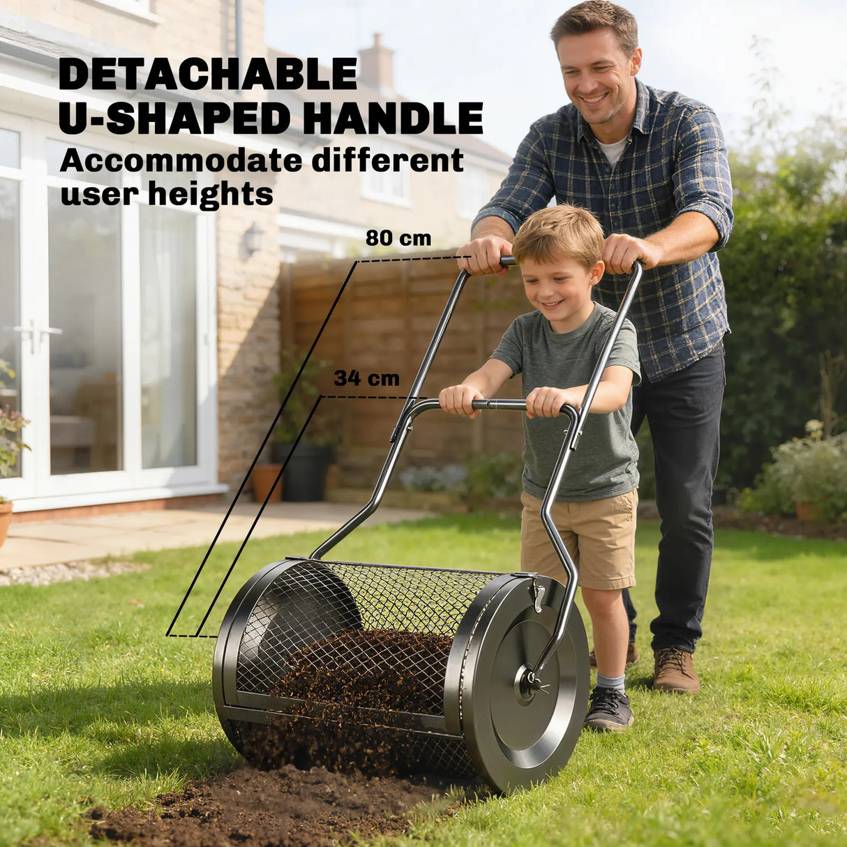 Outsunny Compost Spreader, 20" Peat Moss Spreader with Detachable U-Shaped Handle and Metal Mesh Basket
