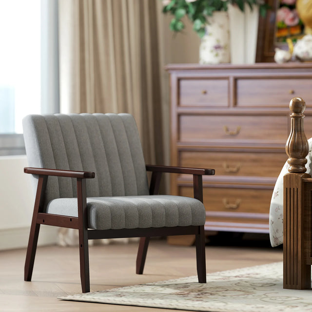 HOMCOM Mid Century Accent Chair, with Wooden Legs - Grey