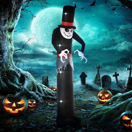 Outsunny Giant 10ft Halloween Inflatables Tall Ghost with Hat, Build-in LEDs Blow Up Scary Outdoor Decorations, for Party Yard Garden Lawn Decoration