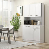 HOMCOM Kitchen Cupboard, Freestanding Kitchen Storage Cabinet with 6 Doors, Drawer, Adjustable Shelves and Open Countertop for Dining Room, White