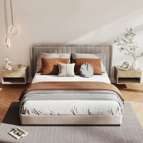 HOMCOM Set of Two Floating Bedside Tables - Natural Wood Finish