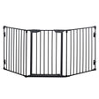 PawHut Pet Safety Gate, 3 Panels Playpen Fireplace, Metal Fence, Stair Barrier, Room Divider w/ Walk-Through Door - Black