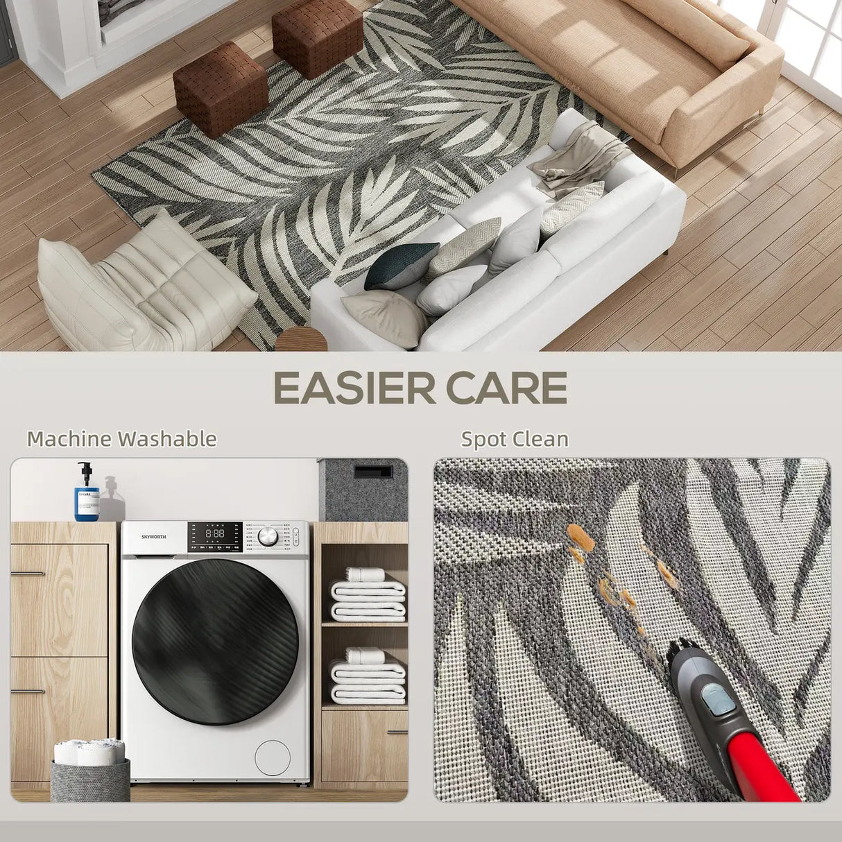HOMCOM UV Resistant Indoor & Outdoor Area Rug, Easy-Cleaning Machine Washable Rug for Patio, Garden, Kitchen, Bathroom or Living Room, 230 x 160 cm, Grey