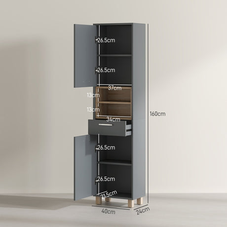 HOMCOM Tall Bathroom Storage Cabinet, Bathroom Storage Unit, Freestanding Bathroom Cabinet with Open Shelves and Drawer