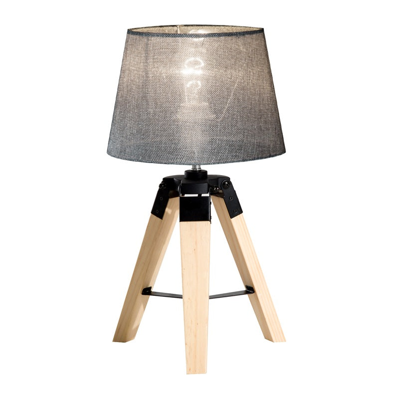 HOMCOM Wooden Tripod Table Lamp for Side, Desk or End Table with E27 Bulb Base14Grey Shade14
