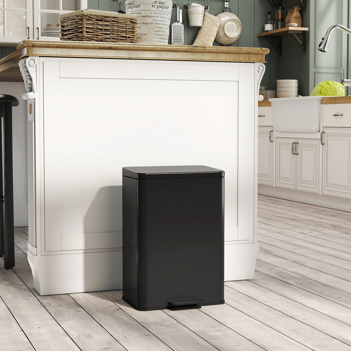 HOMCOM 20L Kitchen Bin with Soft-Close Lid and Stay-Open Function, Stainless Steel Pedal Bin with Removable Inner Bucket for Kitchen, Office, Home, Matte Black