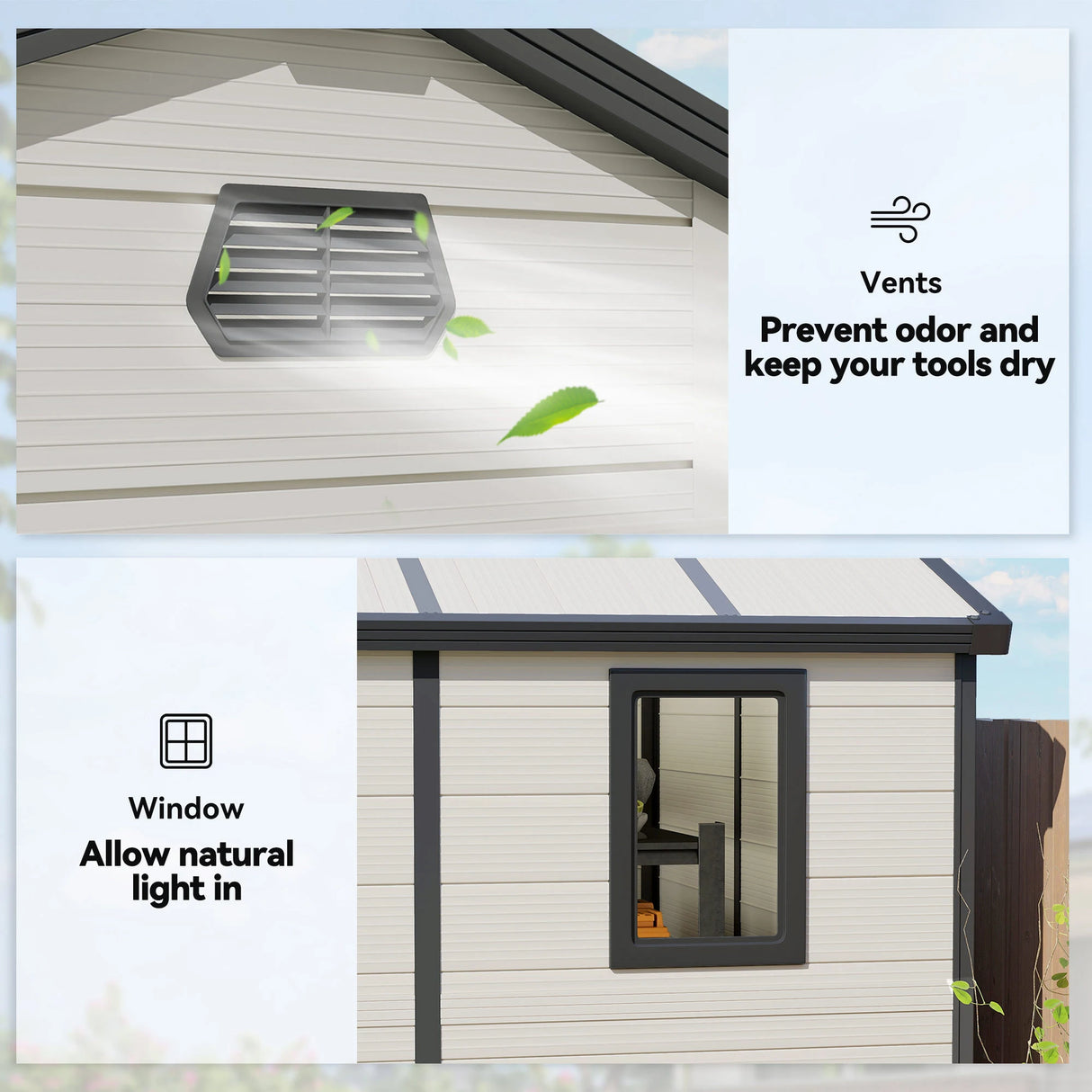 Outsunny 7.9ft x 6.2ft Aluminium Frame and Plastic Wall Shed, with Foundation - Cream White