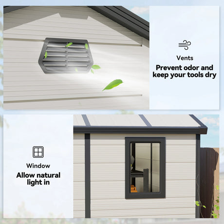 Outsunny 7.9ft x 6.2ft Aluminium Frame and Plastic Wall Shed, with Foundation - Cream White