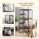 PawHut Rolling Chinchilla Cage, Small Animal Cage for Ferrets w/ Three Doors, Storage, Shelf, Tray Tray, Bowl, Water Bottle