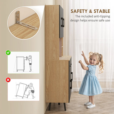 HOMCOM 176 cm Kitchen Cupboard with LED Lights - Oak and Black