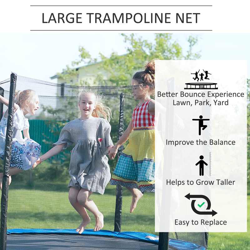 HOMCOM 13ft Trampoline Net Replacement Safety Net Enclosure Net Spare New w/ 8 Poles