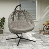 Outsunny Outdoor Double Hanging Chair with Cushion and Cup Holders, Sand Brown