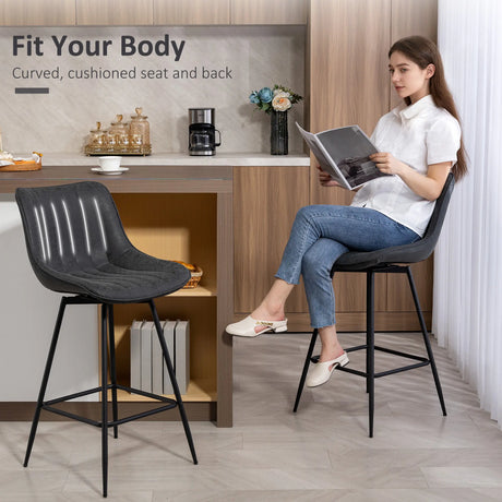 HOMCOM Set of 2 PU Leather Swivel Bar Stools - Black