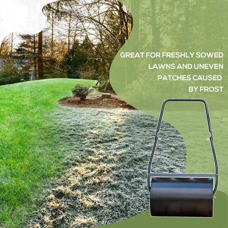 DURHAND 38L Garden Lawn Roller, Water Sand Filled Outdoor Grass Roller, Heavy Duty Metal Lawn Push Rolling Tool Aerator for Grass Seeding, Soil Levelling, Black