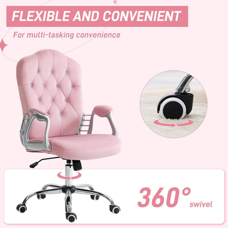 Vinsetto Velvet-Feel Work Chair, with Diamante Back - Pink