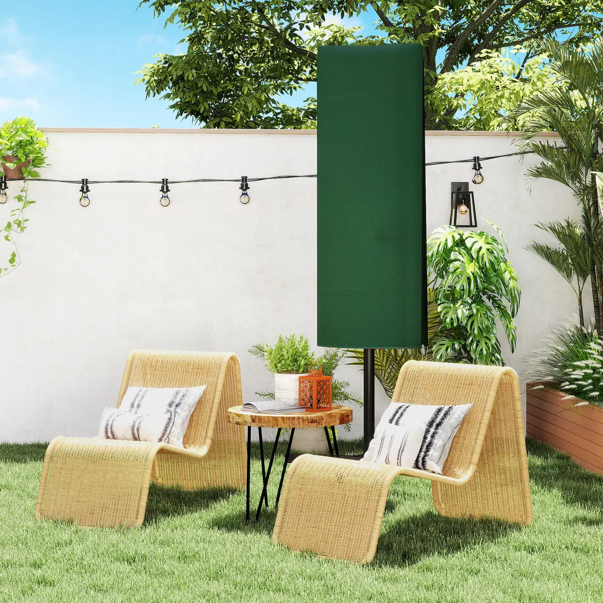 Outsunny Garden Parasol Cover, Outdoor Patio Umbrella Protector Weatherproof Garden Patio for 2-4.6m Parasol, Dark Green