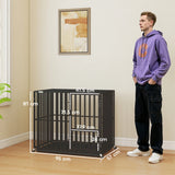 PawHut Heavy Duty Dog Crate, Dog Cage with Wheels for Small Medium Breeds, Metal Pet Kennel with Removable Tray