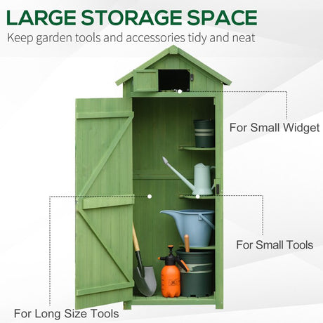 Outsunny Wooden Garden Shed, Utility Outdoor Small Shed with Lockable Double Doors, Shelves and Roof Hatch, Dark Green