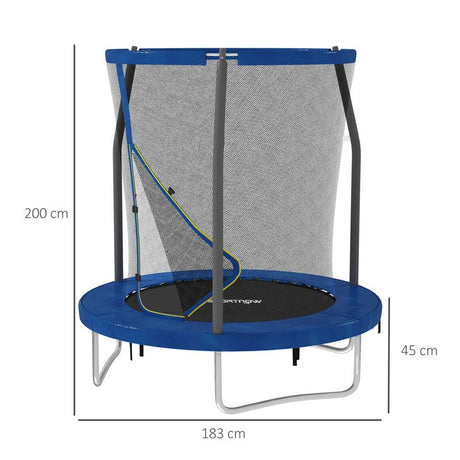 SPORTNOW 6ft Trampoline with Safety Enclosure Net, Steel Frame Outdoor Trampoline, Jumping Mat with Edge Safety Cover for Fitness, Blue