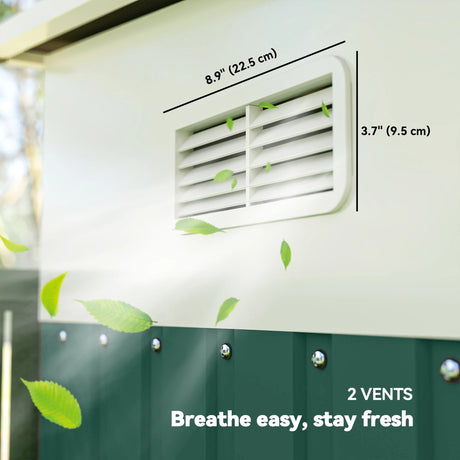 Outsunny Garden Metal Storage Shed Outdoor Metal Tool House with Double Sliding Doors and 2 Air Vents, 11.3x9.2ft, Green