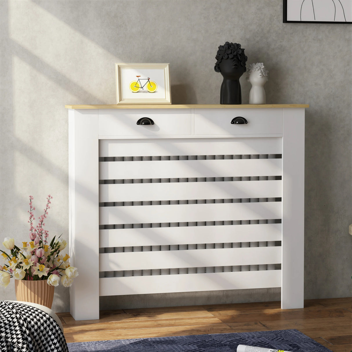 HOMCOM 95.5H x 111Wcm Radiator Cover, with Drawer - White