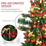 HOMCOM 5' Artificial Prelit Christmas Trees Holiday Décor with Warm White LED Lights, Auto Open, Tinsel, Ball, Star