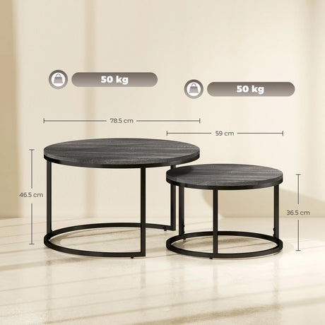 HOMCOM Set of Two Marble-Effect Stacking Tables - Black