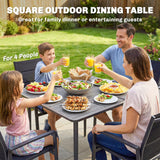 Outsunny Garden Dining Table for 4, 85 cm Square Outdoor Table with Umbrella Hole, Faux Wood Top, Metal Legs, Light Grey