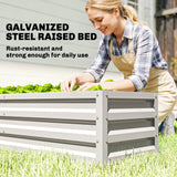 Outsunny Small Greenhouse with Raised Garden Bed, Galvanised Walk-in Greenhouse with Roll Up Windows, 141 x 141 x 190 cm, White