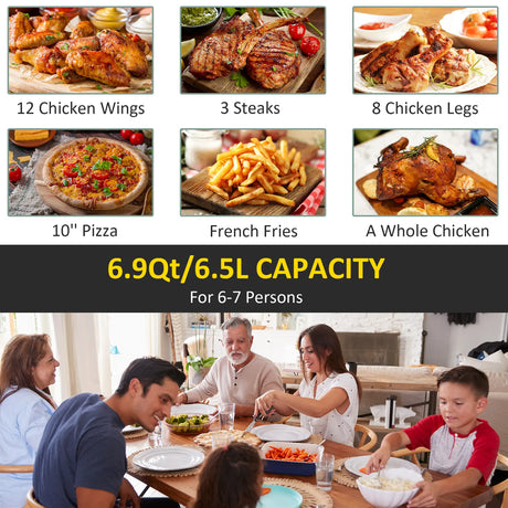 HOMCOM 6.5L Single Basket Air Fryer, 80-200C Temperature, Black and Gold Tone