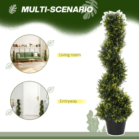 Outsunny 90cm/3FT Artificial Trees, Spiral Topiary Trees w/ Pot Set Of 2, Fake Indoor Greenery Plant Home Office Garden Decor Green