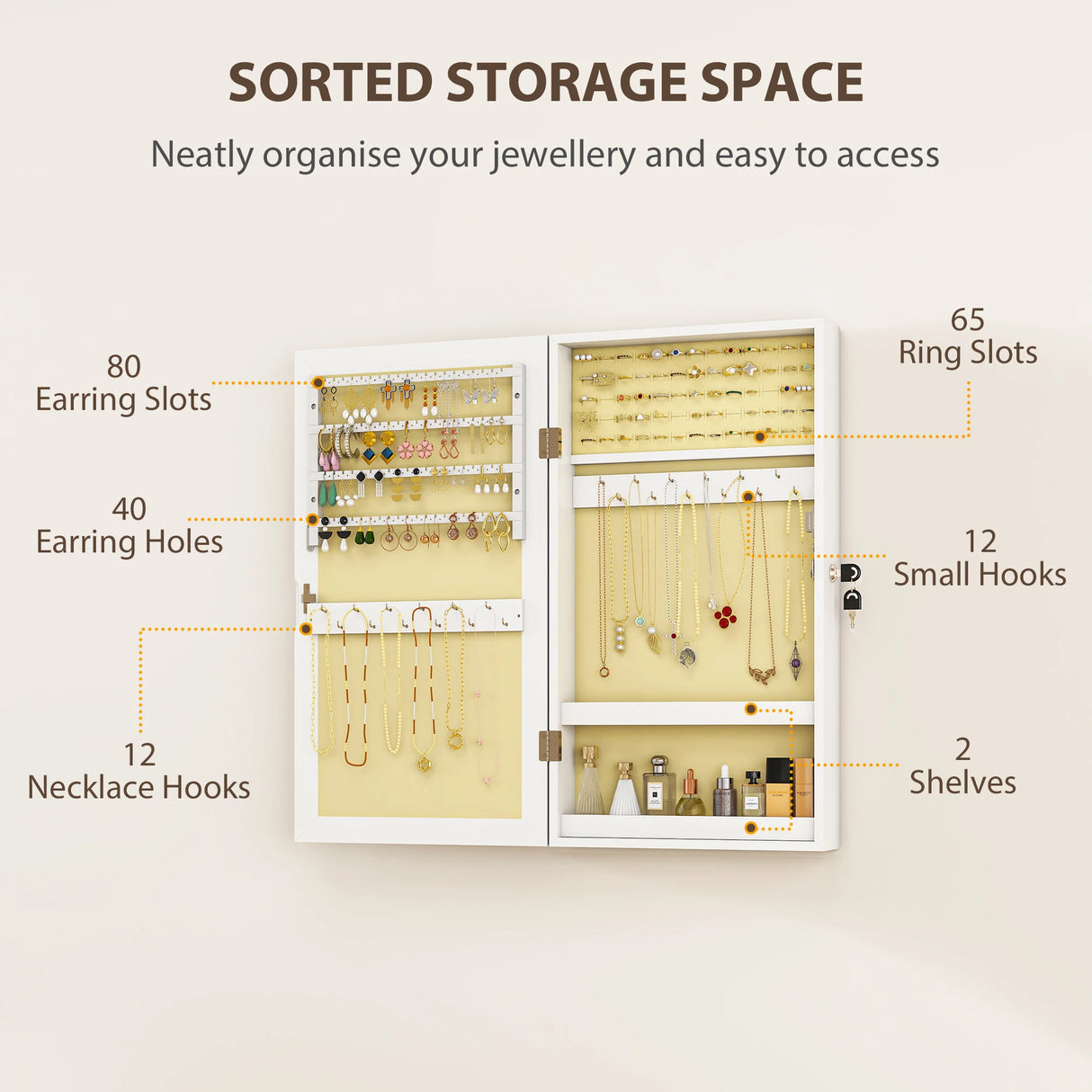HOMCOM Jewelry Cabinet, Jewelry Storage Cabinet with Mirror, White