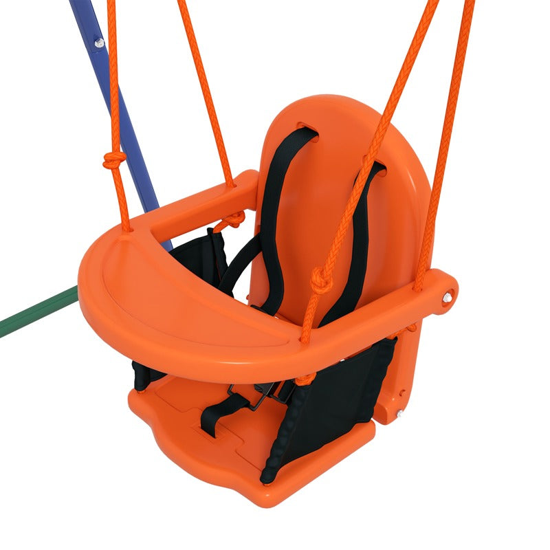 Outsunny Two-In-One Toddler Garden Swing, with Comfortable Seat, Safety Belt - Orange and Blue