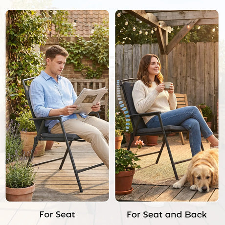 Outsunny Outdoor Seat Cushions Set of 2 with Ties, Waterproof Garden Seat Pads, Dark Grey