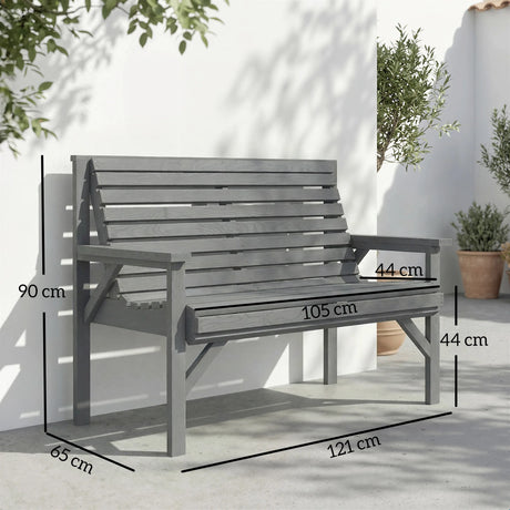 Outsunny 2 Seater Wooden Garden Bench, Slatted Patio Bench with Armrest and Backrest, Outdoor Furniture for Indoor, Balcony