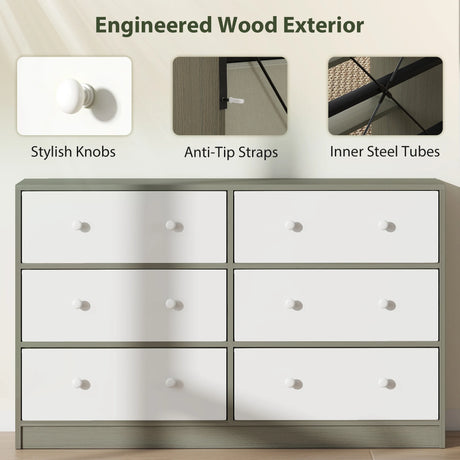 HOMCOM Chest of Drawers, Dresser with 6 Fabric Drawers - White and Grey