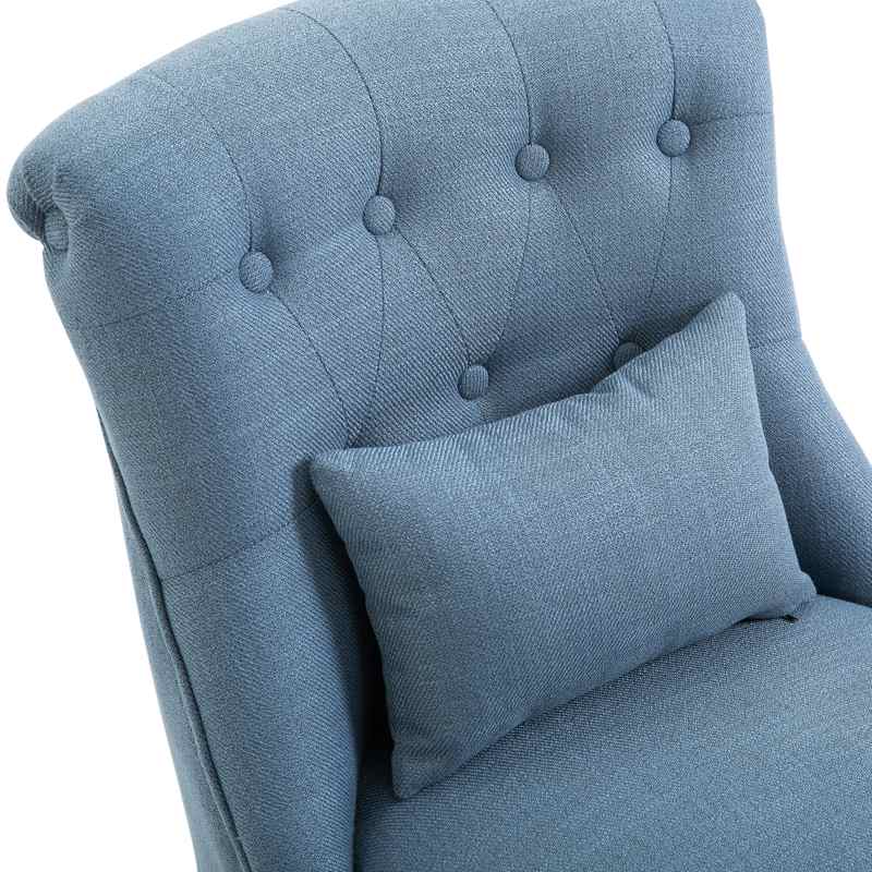 HOMCOM Fabric Single Sofa Dining Chair Tub Chair Upholstered W/ Pillow Solid Wood Leg Home Living Room Furniture Blue