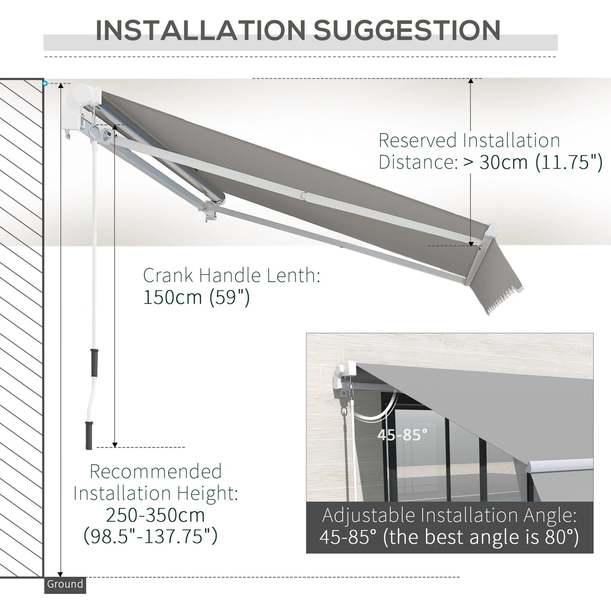 Outsunny Garden Patio Manual Awning Canopy Sun Shade Shelter Retractable 4 Size 5 Colour
